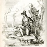 Death lurks behind the Angler’s shoulder, seemingly about to trap him in a fishing net. Richard Dagley, 'Death’s Doings', (London, 1827), pl. opp. p. 391